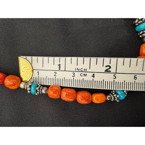 Coral Turquoise Beaded Necklace Sterling Silver Southwestern 28" Stone Natural - Picture 6 of 9